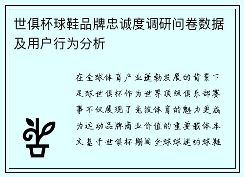 世俱杯球鞋品牌忠诚度调研问卷数据及用户行为分析